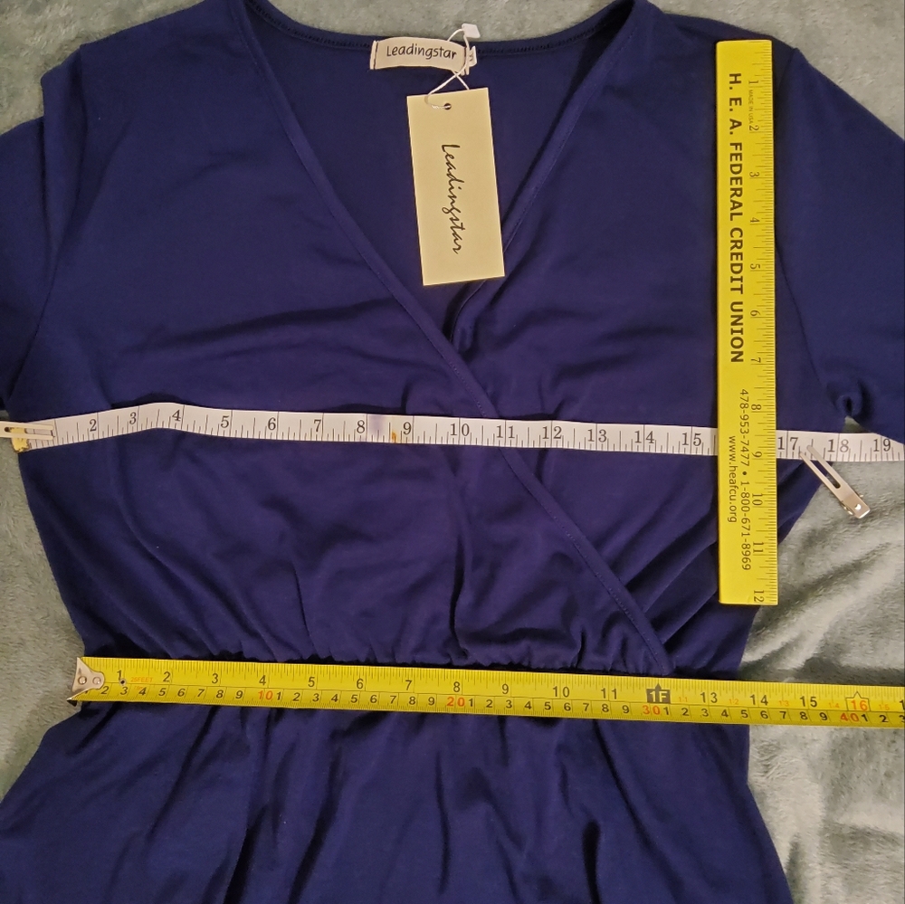 NWT. LEADINGSTAR SOLID BLUE LONG PUFF SLEEVES WITH ELASTIC CUFFS SIZE M - Picture 6 of 9